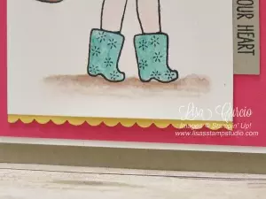 Adorable rubber garden boots to keep the toes clean while picking flowers. Garden Girl, Stampin’ Up!, paper craft, rubber stamp, DIY, handmade, cards