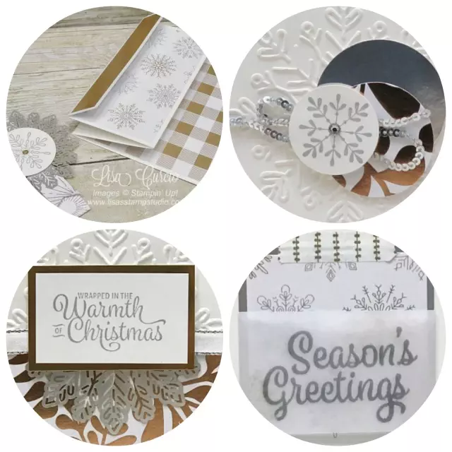 PDF tutorial for 4 different Christmas cards using the Snowflake Sentiments by Stampin' Up!