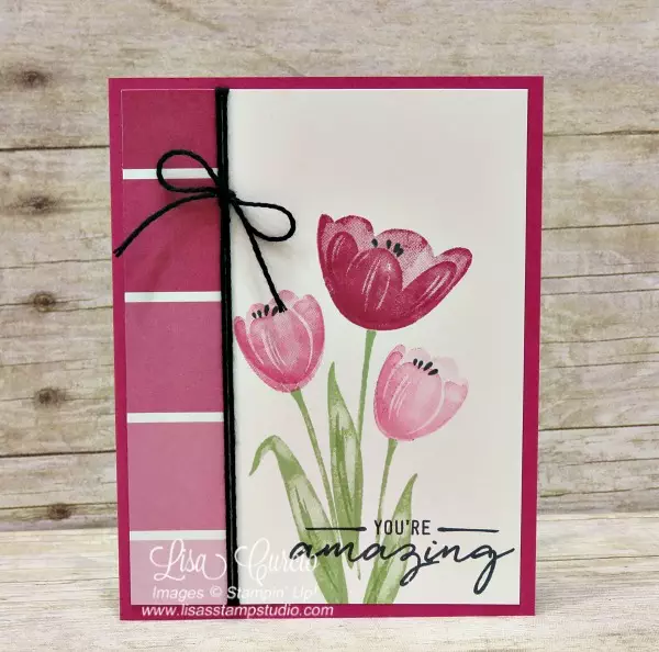 A simple ombre paint chip border shows off these tulip stems perfectly. Tranquil Tulips by Stampin' Up!. 