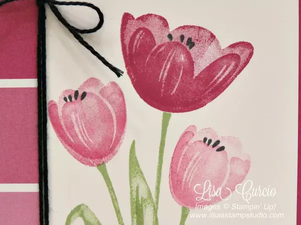 Beautiful berry tones on various tulips created with 2-step stamps by Stampin' Up!. Tranquil Tulips stamp set.