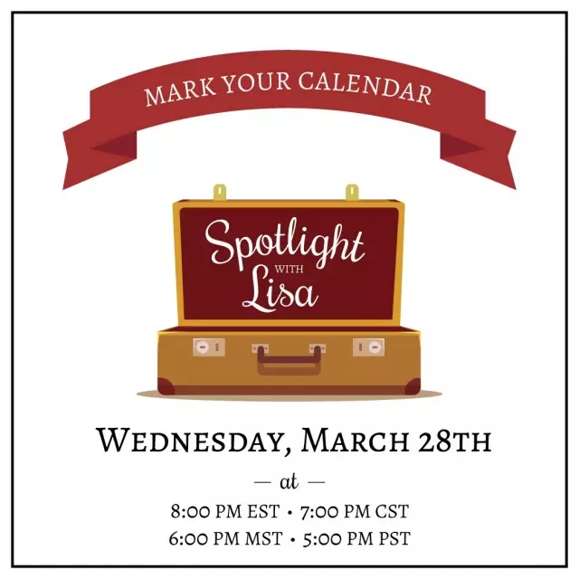 Spotlight with Lisa paper crafting Facebook live event, Wednesday, March 28th 8PM EST - 5PM PST - 6PM MST - 7PM CST. Free event!