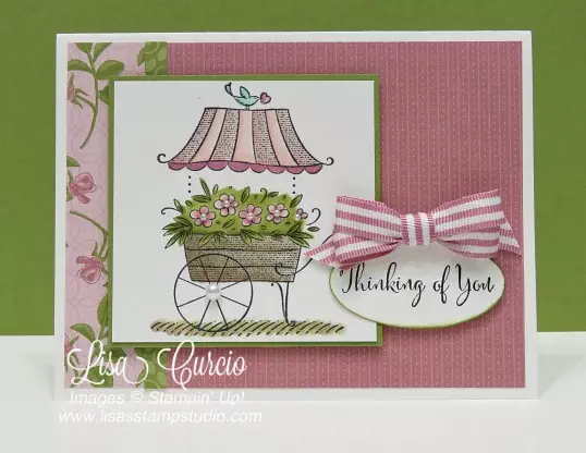Friendship's Sweetest Thoughts by Stampin' Up. Thinking of you card with a beautifully colored French flower cart.