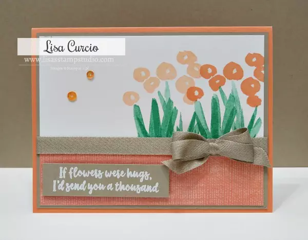 Abstract Impressions by Stampin' Up!. Simple poppies bordered by designer paper and a beautiful weave ribbon and embossed greeting. 
