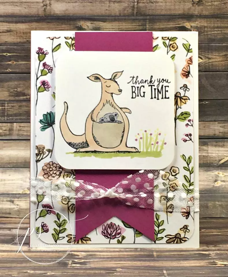 Free tutorial for this adorable kangaroo and koala thank you card. Animal Outing by Stampin' Up!