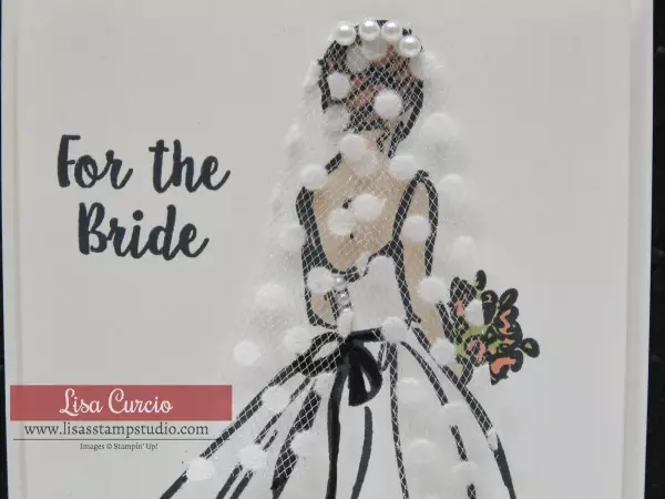 Video tutorial to create a tulle and pearl veil on a wedding card. Stampin' Up! Wonderful Moments. Close up view.