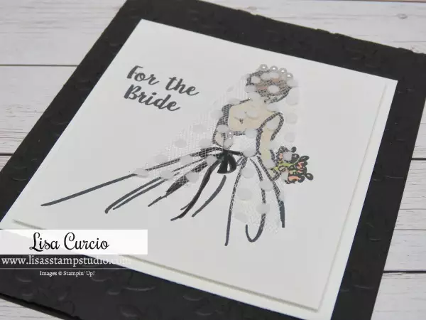 Video tutorial to create a tulle and pearl veil on a wedding card. Stampin' Up! Wonderful Moments. Angled aerial view.