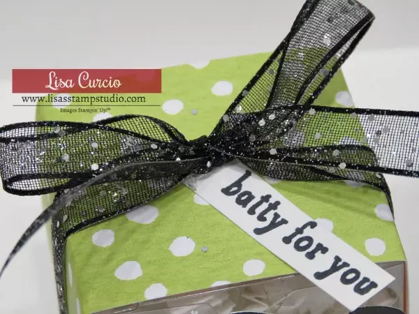 Video tutorial! Quick Halloween candy favor or party favor. Stampin' Up! Box top glittered ribbon.