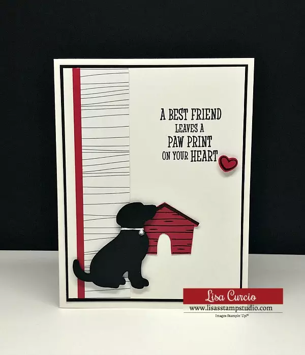 Dog-Lovers-Greeting-Card-Black-Dog-with-Silver-Rhinestone-Collar-Sitting-Beside-Red-Dog-House