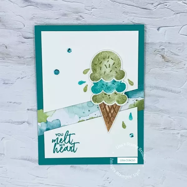 This greeting card layout will melt your heart with sweet ice cream cone in hues of blues and greens